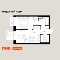 Планировка однокомнатной(квартира) площадью 37.4 квадратных метров в “ЖК Амурский парк”