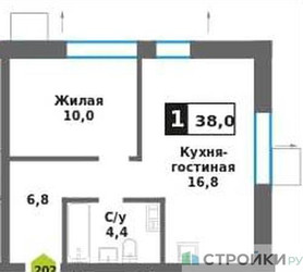 Планировка однокомнатной(квартира) площадью 38 квадратных метров в ЖК “ЖК Никольский квартал Отрада”