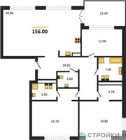 Планировка трехкомнатной(квартира) площадью 156 квадратных метров в “ЖК Vnukovo Country Club (Внуково Кантри Клаб)”
