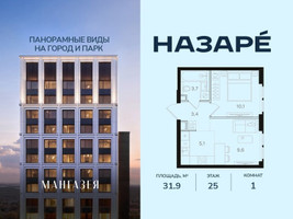 Планировка однокомнатной(квартира) площадью 31.9 квадратных метров в “ЖК НАЗАРÉ (Мангазея в Богородском)”