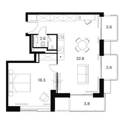 Планировка студии(апартаменты) площадью 62.7 квадратных метров в ЖК “Апарт-комплекс Аквилон Сигнал”
