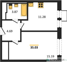 Планировка однокомнатной(квартира) площадью 35.03 квадратных метров в “ЖК Квартал Ивакино”
