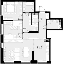 Планировка трехкомнатной(квартира) площадью 87 квадратных метров в ЖК “ЖК Трилогия Кристалл”