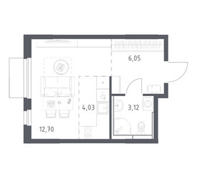 Планировка студии(квартира) площадью 25.9 квадратных метров в ЖК “ЖК Мытищи Парк”