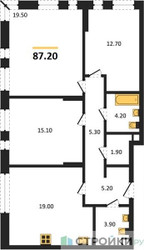 Планировка трехкомнатной(квартира) площадью 87.2 квадратных метров в ЖК “ЖК Переделкино Ближнее”