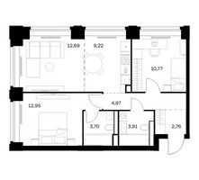 Планировка двухкомнатной(квартира) площадью 60.97 квадратных метров в “ЖК НОВА”
