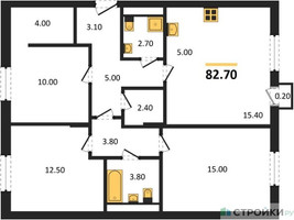 Планировка трехкомнатной(квартира) площадью 82.7 квадратных метров в “ЖК Равновесие”
