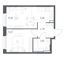 Планировка однокомнатной(квартира) площадью 36.59 квадратных метров в “ЖК Квартал Строгино”