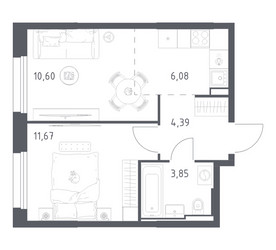 Планировка однокомнатной(квартира) площадью 36.59 квадратных метров в ЖК “ЖК Квартал Строгино”
