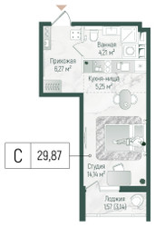 Планировка студии(квартира) площадью 31.44 квадратных метров в ЖК “ЖК Рига Хиллс”