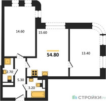 Планировка двухкомнатной(квартира) площадью 54.8 квадратных метров в “ЖК МАРК”