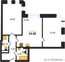Планировка двухкомнатной(квартира) площадью 54.8 квадратных метров в ЖК “ЖК МАРК”