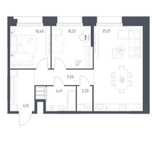 Планировка двухкомнатной(апартаменты) площадью 64.24 квадратных метров в “ЖК Апарт-отель Тропарево парк”