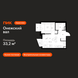 Планировка однокомнатной(квартира) площадью 33.2 квадратных метров в ЖК “ЖК Онежский вал”