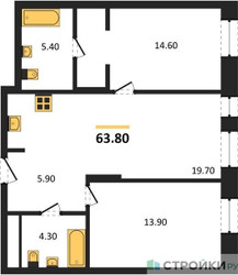Планировка двухкомнатной(квартира) площадью 63.8 квадратных метров в ЖК “ЖК Первый Московский”
