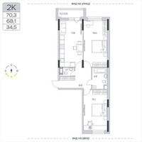 Планировка двухкомнатной(квартира) площадью 68.3 квадратных метров в “ЖК Пироговская Ривьера”