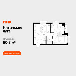 Планировка двухкомнатной(квартира) площадью 50.8 квадратных метров в ЖК “ЖК Ильинские луга”