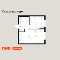 Планировка однокомнатной(квартира) площадью 38.6 квадратных метров в “ЖК Саларьево парк”