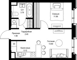 Планировка однокомнатной(квартира) площадью 38.92 квадратных метров в “Дом премиум-класса МИРА”