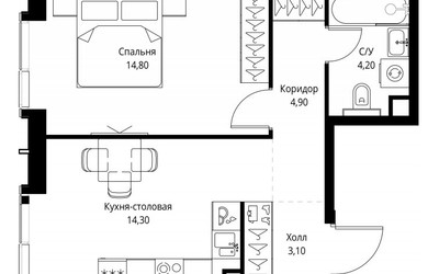 Планировка однокомнатной(квартира) площадью 41 квадратных метров в ЖК “ЖК Павелецкая Сити”