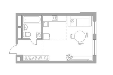 Планировка студии(квартира) площадью 28.6 квадратных метров в ЖК “ЖК Новая Алексеевская роща”