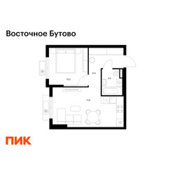 Планировка однокомнатной(квартира) площадью 38 квадратных метров в ЖК “ЖК Восточное Бутово”