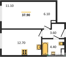 Планировка однокомнатной(квартира) площадью 37.9 квадратных метров в “Жилые кварталы Белый Град”