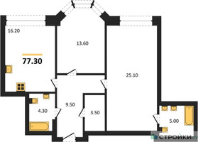 Планировка двухкомнатной(квартира) площадью 77.3 квадратных метров в “ЖК Full House (Фулл Хаус)”