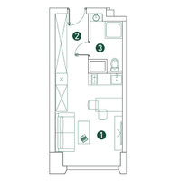 Планировка студии(квартира) площадью 26.6 квадратных метров в “ЖК Вэри на Ботанической”