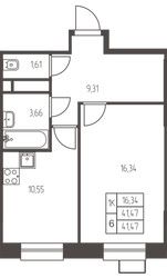 Планировка однокомнатной(квартира) площадью 41.5 квадратных метров в ЖК “ЖК Новая Ивантеевка”