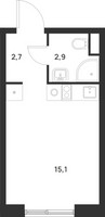 Планировка студии(квартира) площадью 20.7 квадратных метров в “ЖК Форевиль”