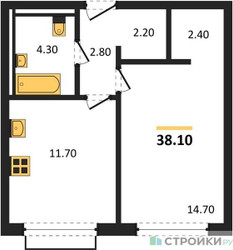 Планировка однокомнатной(апартаменты) площадью 38.1 квадратных метров в ЖК “ЖК Равновесие”
