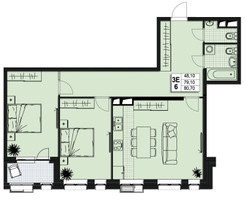 Планировка трехкомнатной(квартира) площадью 78.6 квадратных метров в “ЖК Атлантис”