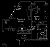 Планировка однокомнатной(квартира) площадью 53.4 квадратных метров в “ЖК СЕЗАР БУДУЩЕЕ”