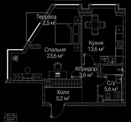 Планировка однокомнатной(квартира) площадью 53.4 квадратных метров в ЖК “ЖК СЕЗАР БУДУЩЕЕ”
