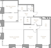 Планировка трехкомнатной(квартира) площадью 130.9 квадратных метров в “ЖК Коллекция Лужники”