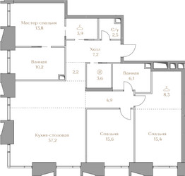 Планировка трехкомнатной(квартира) площадью 130.9 квадратных метров в ЖК “ЖК Коллекция Лужники”