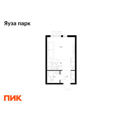 Планировка студии(квартира) площадью 24.4 квадратных метров в ЖК “ЖК Яуза Парк (Мытищи)”
