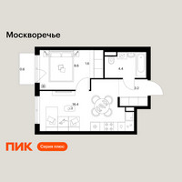 Планировка однокомнатной(квартира) площадью 34.8 квадратных метров в “ЖК Москворечье”