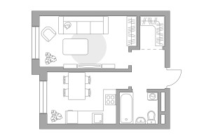 Планировка однокомнатной(квартира) площадью 35.69 квадратных метров в “ЖК Живописный”