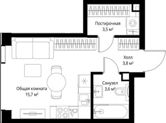 Планировка студии(квартира) площадью 26.6 квадратных метров в ЖК “ЖК Веер”
