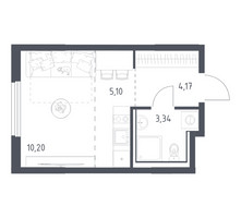 Планировка студии(квартира) площадью 22.81 квадратных метров в “ЖК Пригород Лесное”