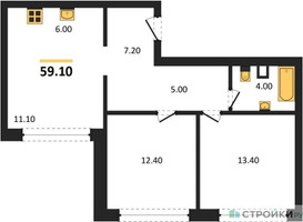 Планировка двухкомнатной(квартира) площадью 59.1 квадратных метров в “ЖК Мангазея в Богородском”