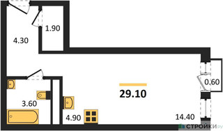 Планировка студии(квартира) площадью 30.4 квадратных метров в “ЖК Новая Щербинка”