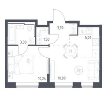 Планировка однокомнатной(квартира) площадью 35.14 квадратных метров в “ЖК Квартал Домашний”