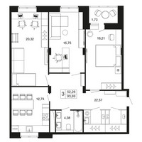 Планировка трехкомнатной(квартира) площадью 93.7 квадратных метров в “ЖК Времена года”