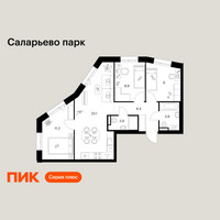 Планировка трехкомнатной(квартира) площадью 65.4 квадратных метров в “ЖК Саларьево парк”