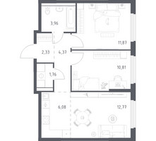 Планировка двухкомнатной(квартира) площадью 53.95 квадратных метров в “ЖК Пригород Лесное”