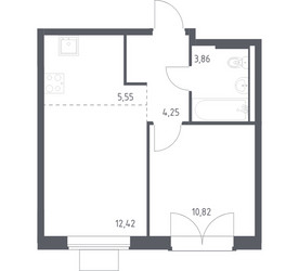 Планировка однокомнатной(квартира) площадью 36.9 квадратных метров в ЖК “ЖК Квартал Западный”