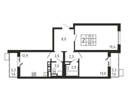 Планировка двухкомнатной(квартира) площадью 66.3 квадратных метров в “ЖК Пироговская Ривьера”